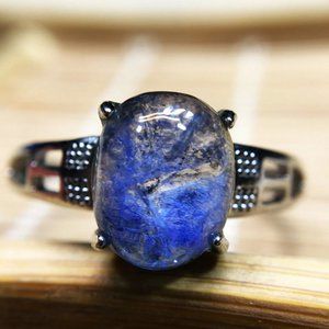 Dumortierite Ring in Alloy Metal. Slightly Adjustable. Size 7.